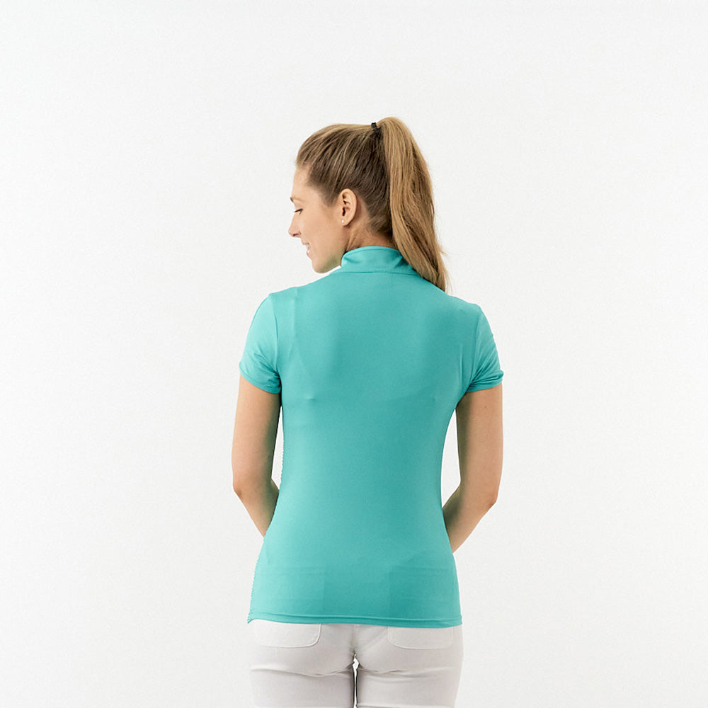 Pure Ladies Textured Wave Print Cap Polo Shirt in Ocean Blue