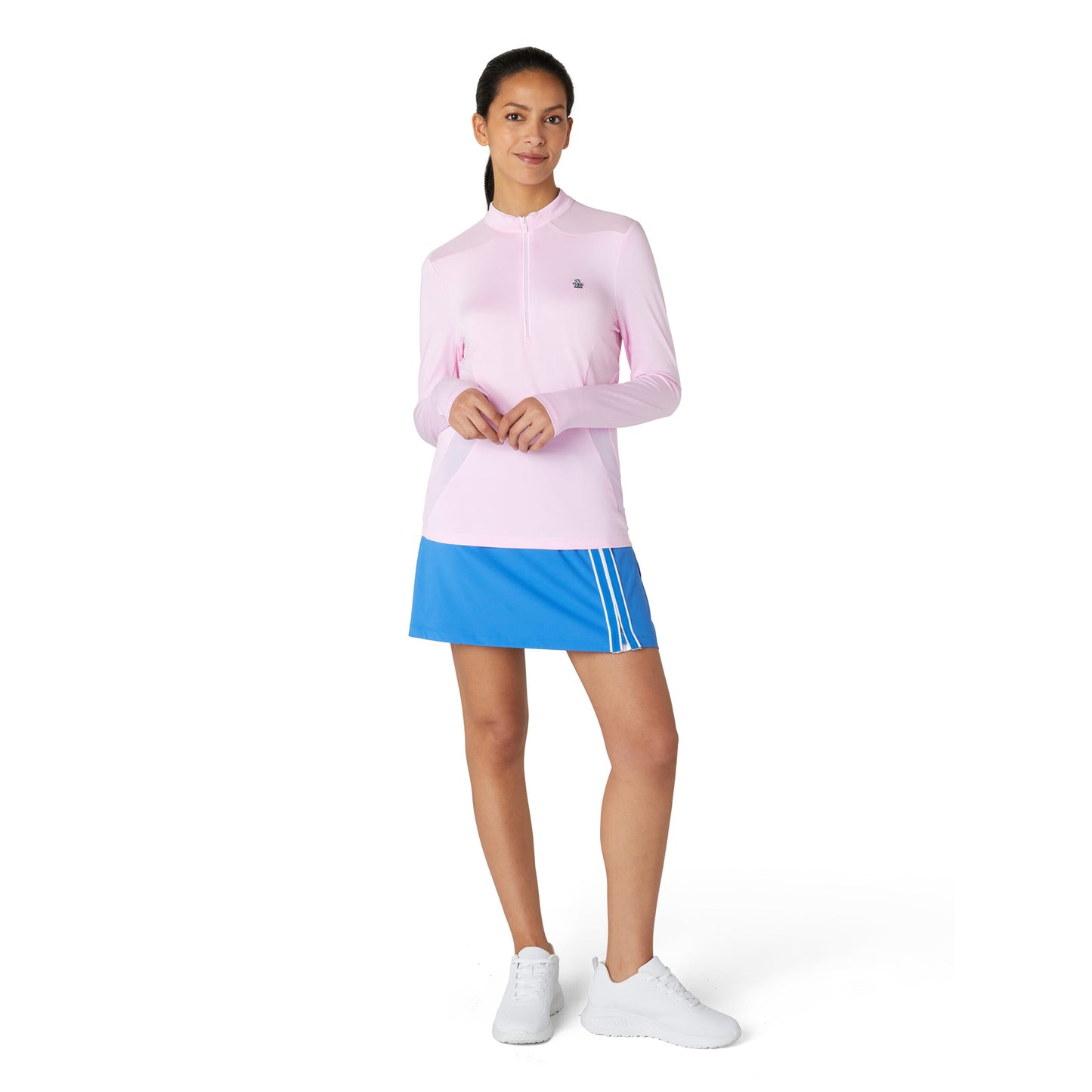 Original Penguin Women's Zip-Neck Top with Mesh Panels in Gelato Pink