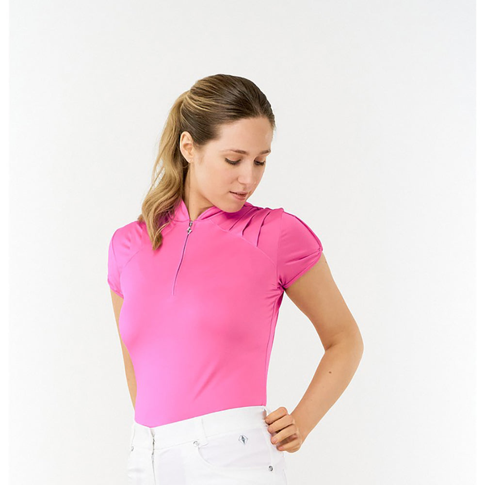 Pure Ladies Cap Sleeve Polo Shirt With Shoulder Vent Detail in Azalea Pink