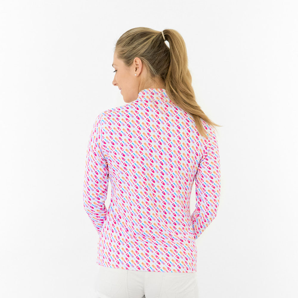 Pure Ladies Long Sleeve Top in Fun Bottle Print for Playful Style & All-Day Comfort