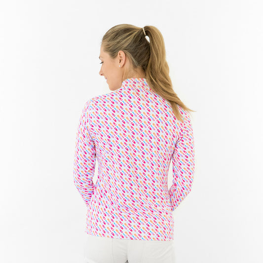 Pure Ladies Long Sleeve Top in Fun Bottle Print for Playful Style & All-Day Comfort