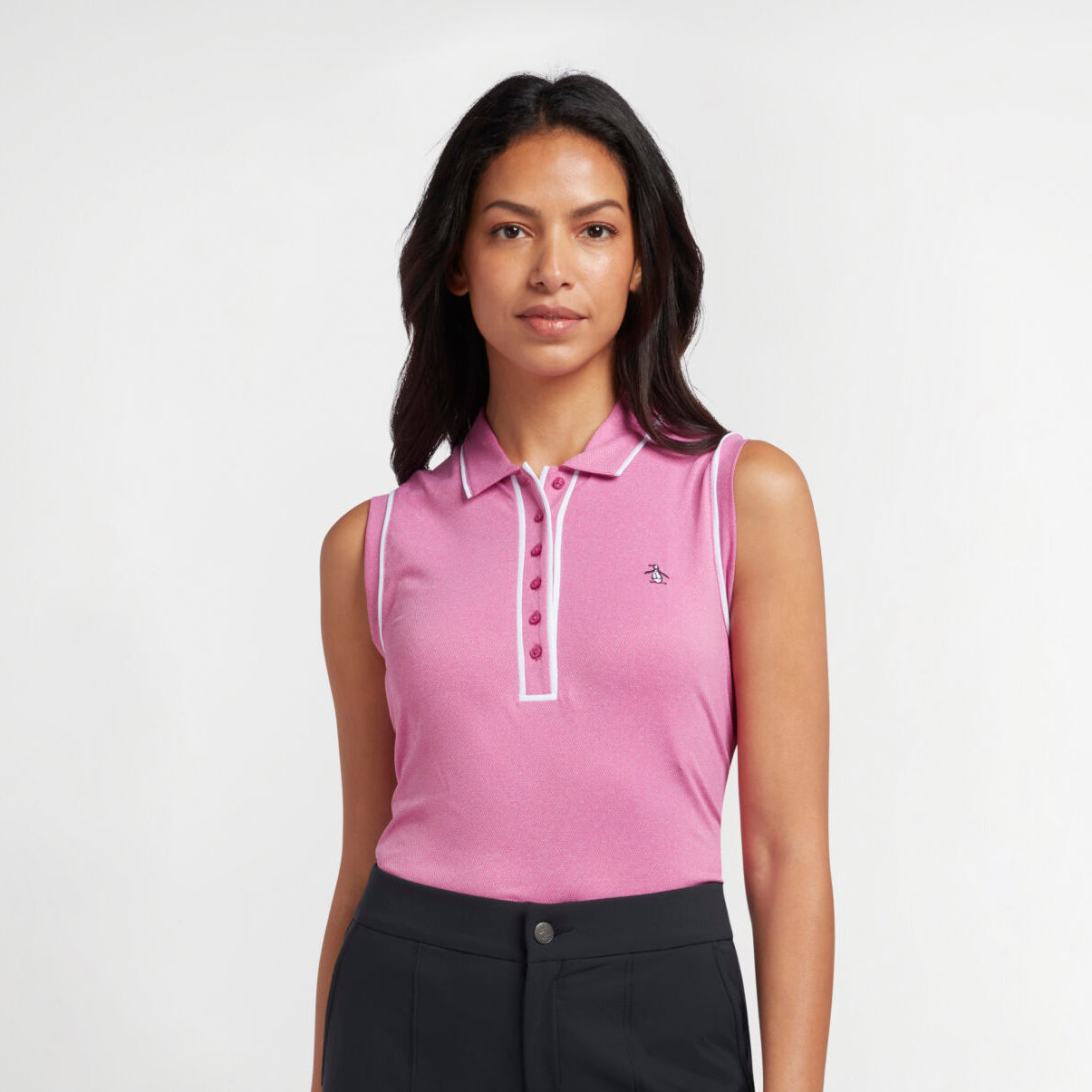 Original Penguin Ladies Piped Sleeveless Polo in Fuchsia Red