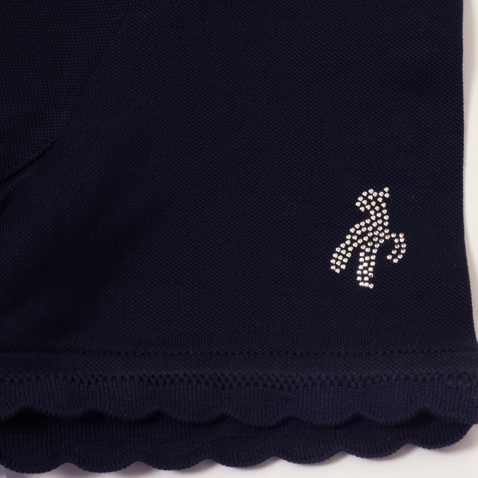 Green Lamb Ladies Short Sleeve Polo with Scalloped Trim in Navy