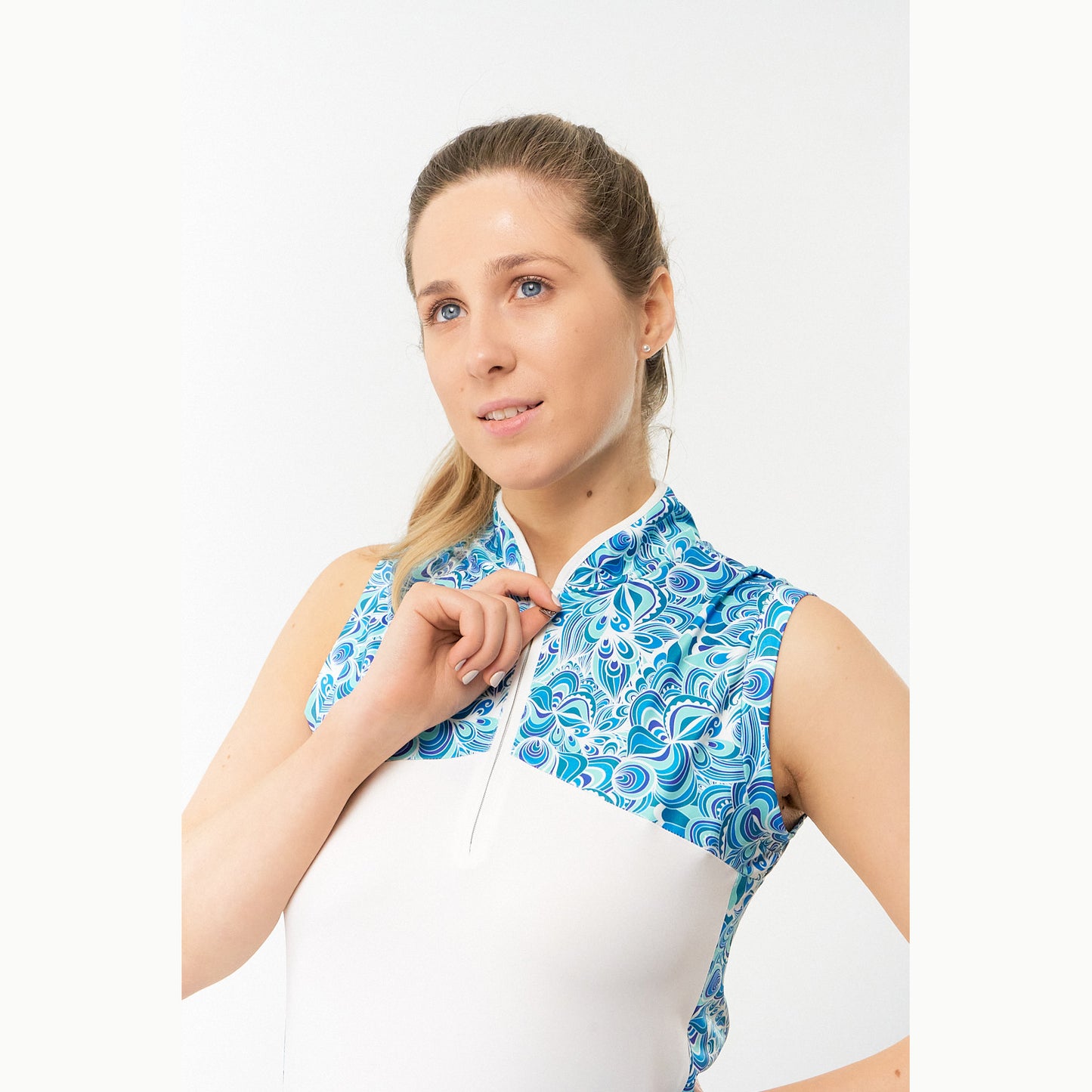 Pure Ladies Sleeveless Peacock Print Golf Polo Shirt