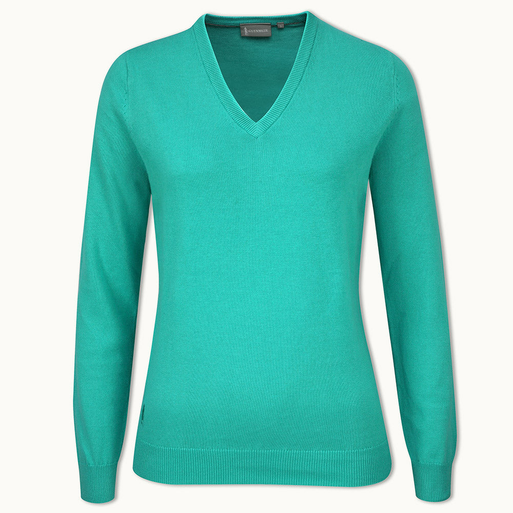 Glenmuir Ladies 100% Cotton V-Neck Sweater in Marine Green