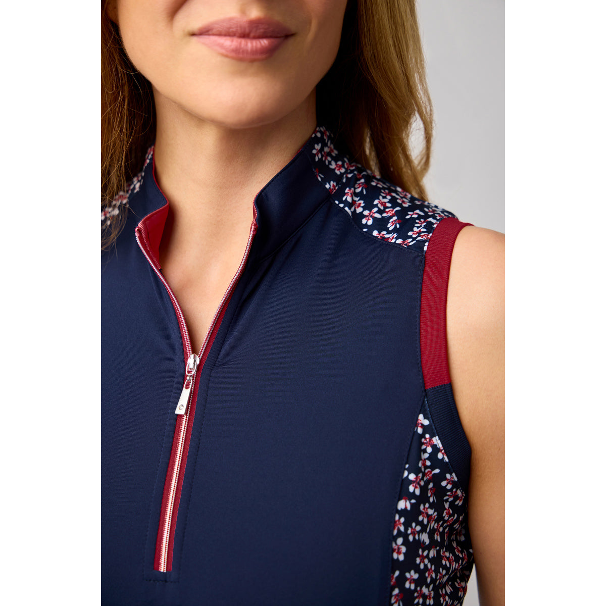 Glenmuir Ladies Navy Polo with Floral Print Panels