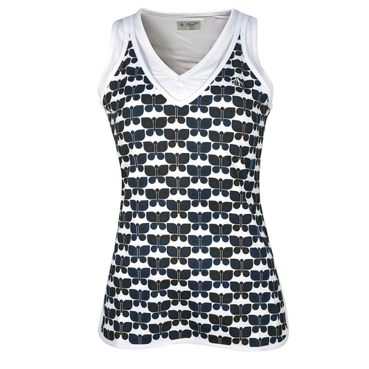 Original Penguin Ladies Butterfly Print Sleeveless Top in Bright White