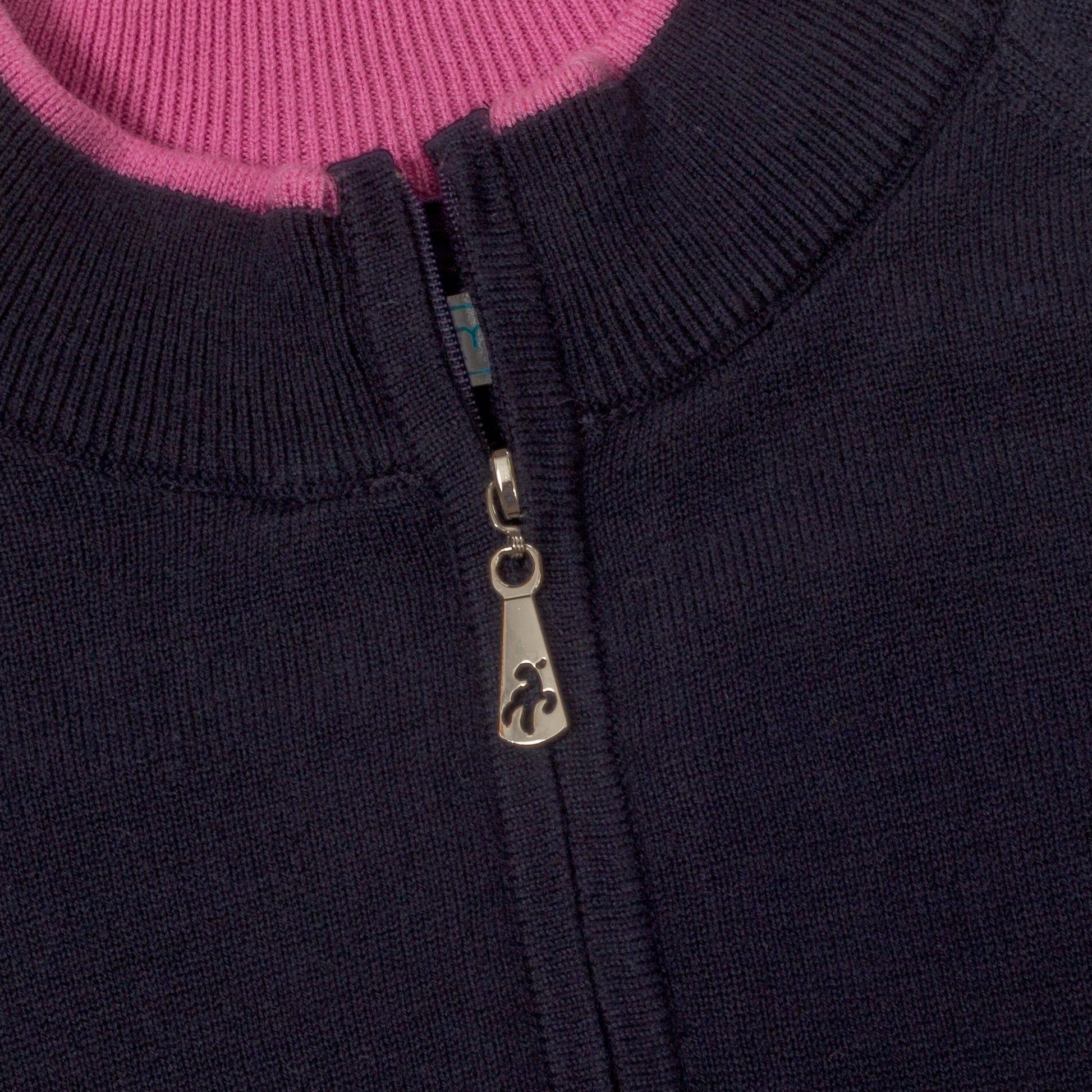 Green Lamb Ladies Cashmere Mix Lined Windstopper Sweater in Navy/Bubble Gum