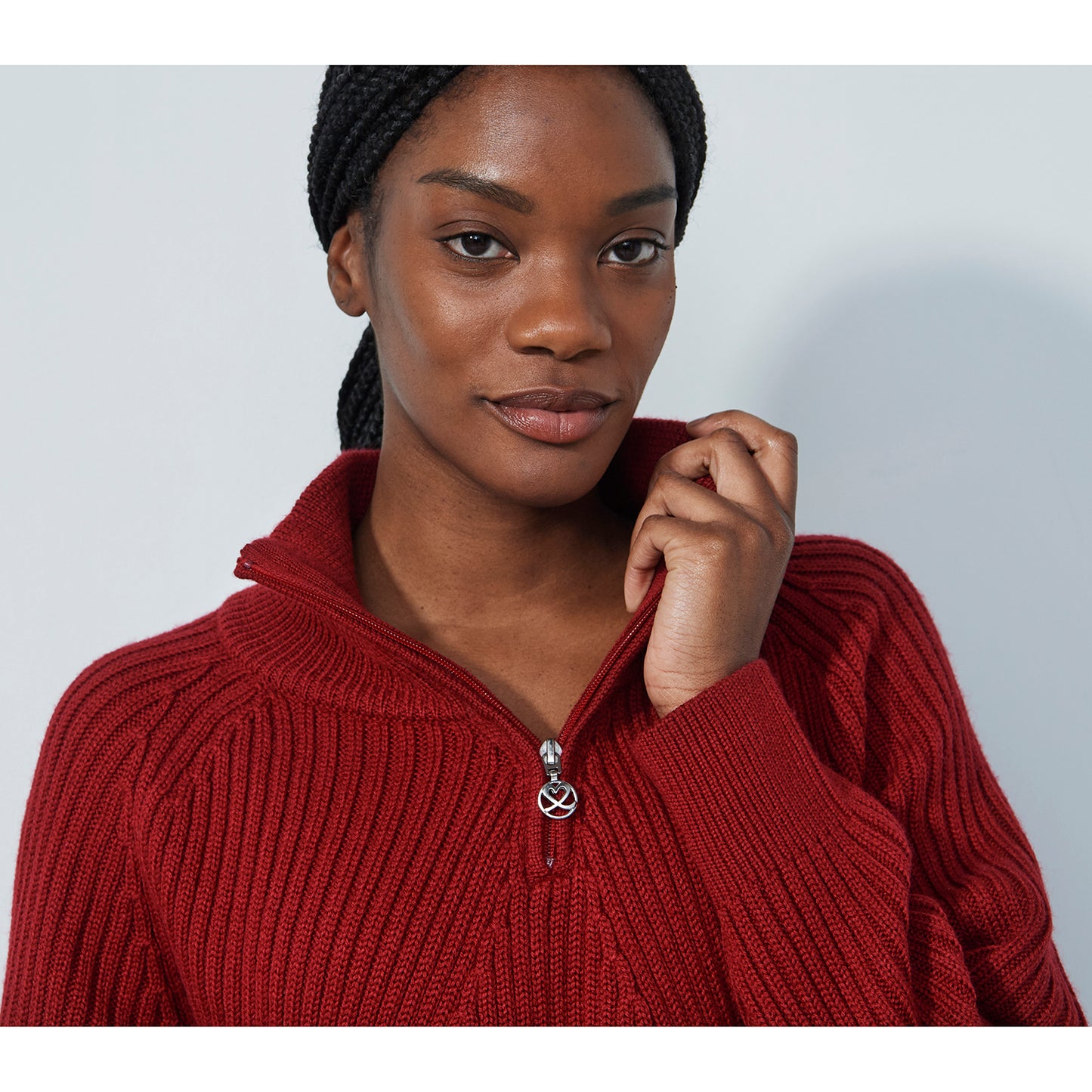 Daily Sports Ladies Ribbed Knit Zip-Neck Sweater