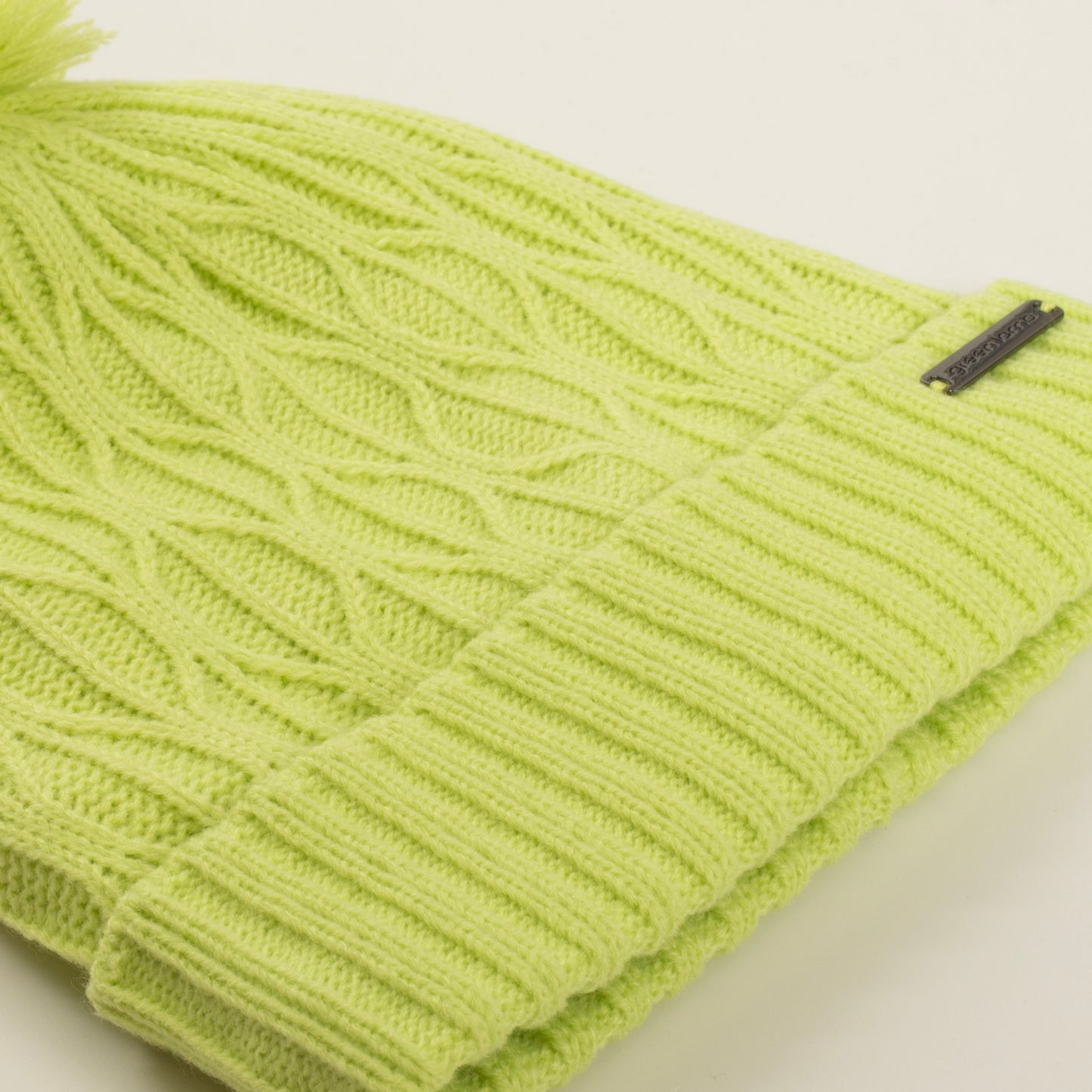 Green Lamb Ladies Fleece Lined Cable Knit Bobble Hat