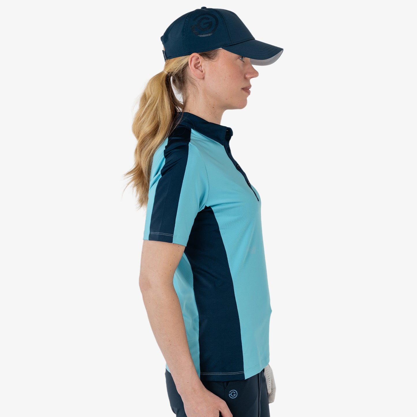 Galvin Green Ladies Short Sleeve Polo with Flattering Contrast Panels in Navy