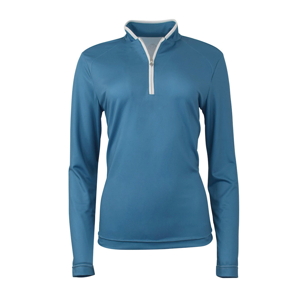 Pure Golf Ladies Long Sleeve Zip-Up Polo in Stone Canvas