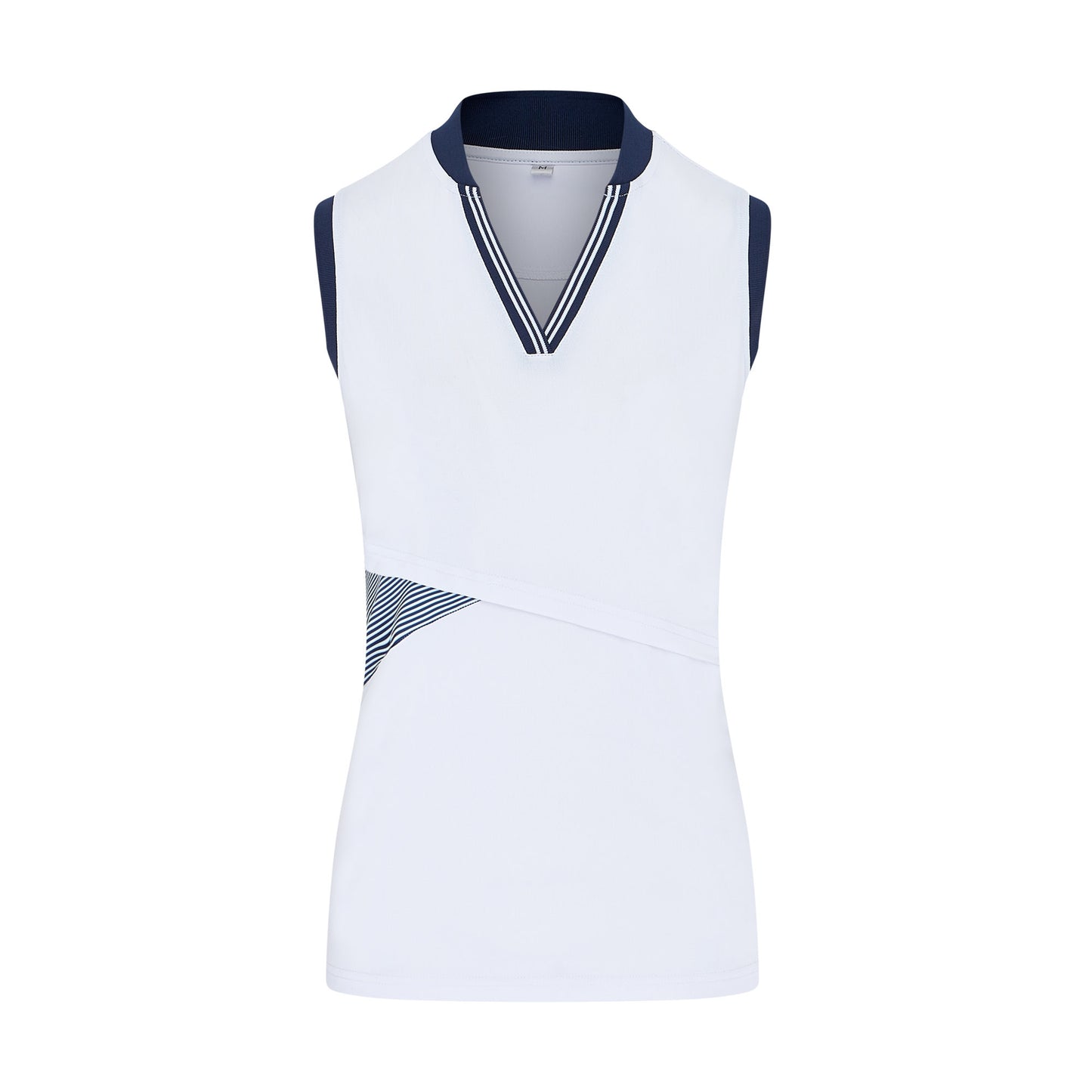 Swing Out Sister Ladies ELITE Sleeveless Polo in White with Navy Stripe