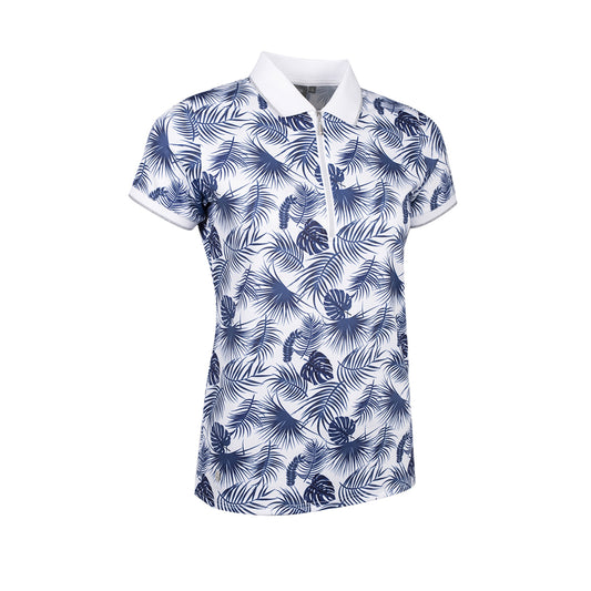 Glenmuir Short Sleeve Polo with UV 50+ in White & Navy Tropical Print