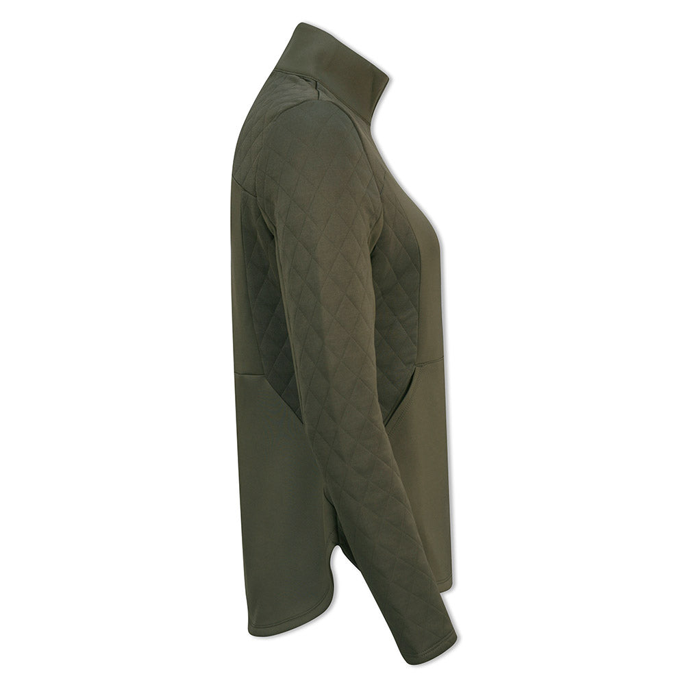 Callaway Ladies Long Sleeve Quilted Knit Stretch Zip Neck Top in Industrial Green