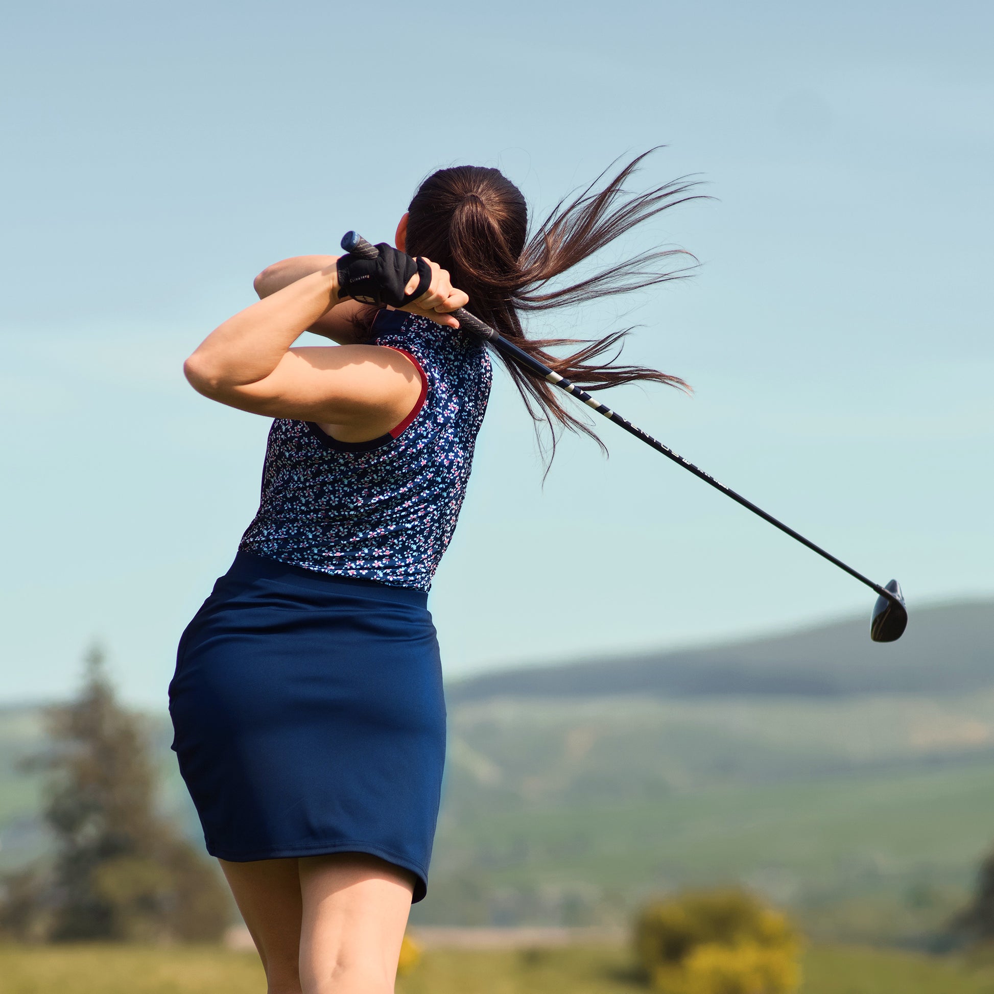 Glenmuir Ladies Navy Polo with Floral Print Panels