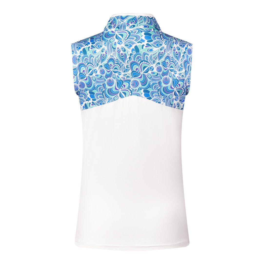 Pure Ladies Sleeveless Peacock Print Golf Polo Shirt