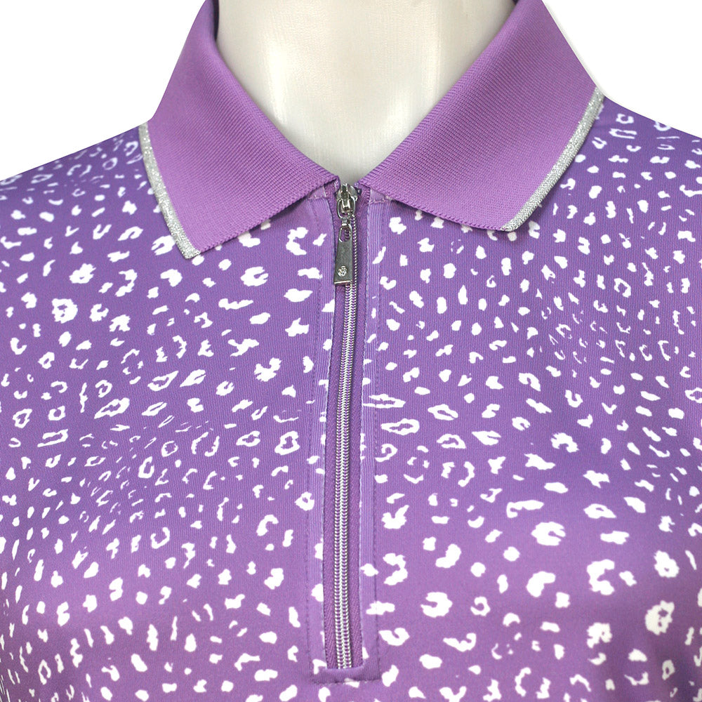 Glenmuir Short Sleeve Polo with SPF50 in Amethyst/White Animal Print
