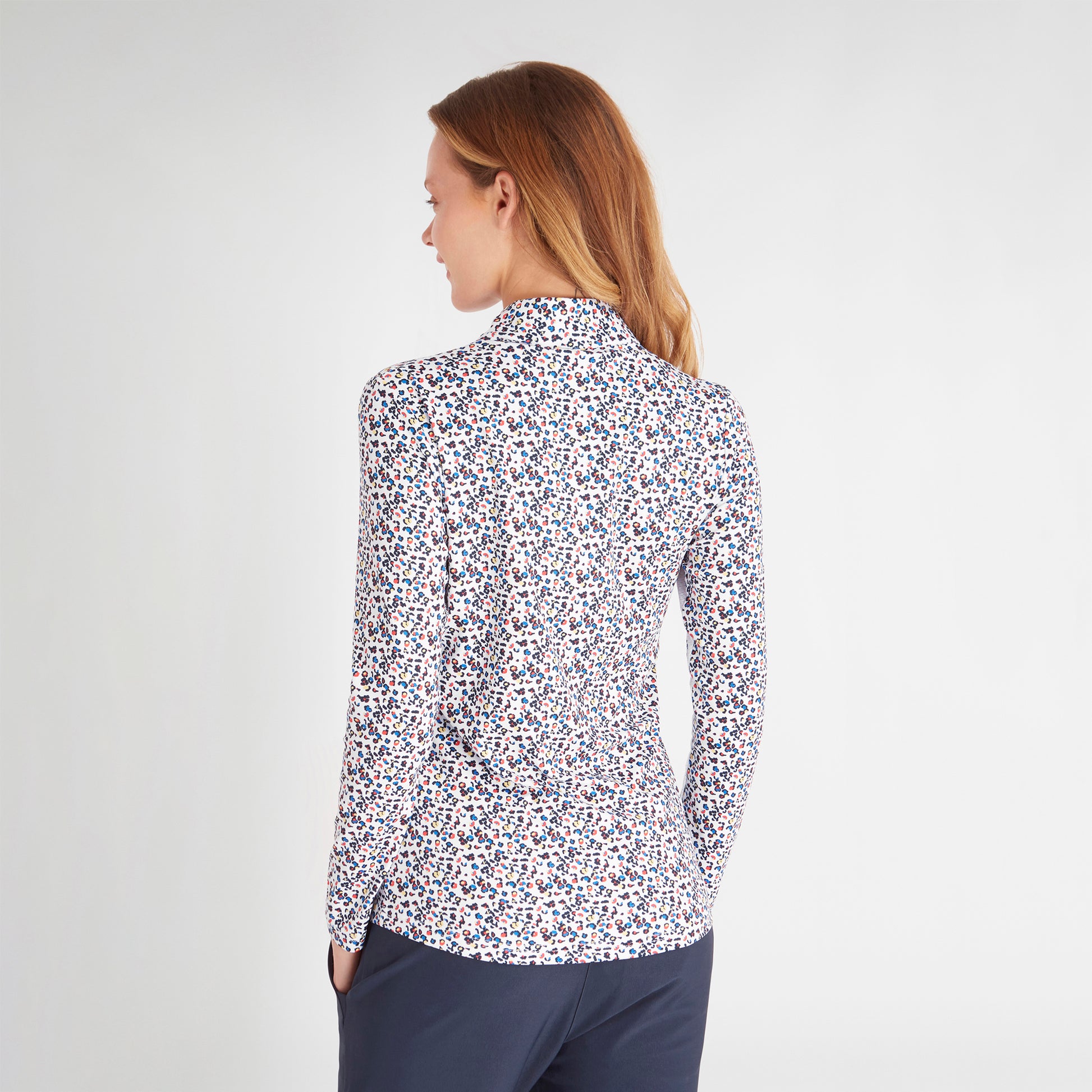 Green Lamb Ladies Multicoloured Ditsy Print Zip Neck Top