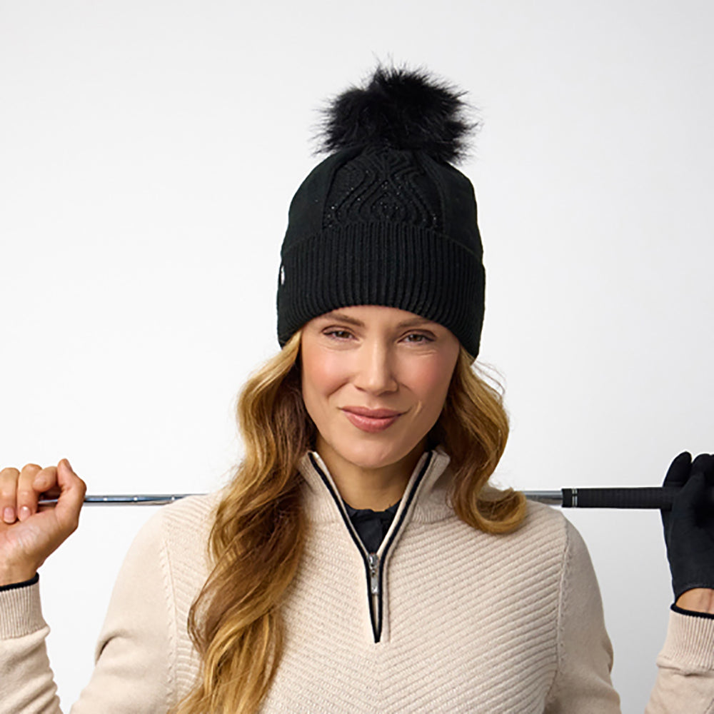 Glenmuir Ladies Black Thermal Lined Bobble Hat - Where Winter Warmth Meets Timeless Style