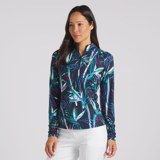 Puma Women's YOU-V Top with UPF 50+ in Deep-Navy Paradise Print