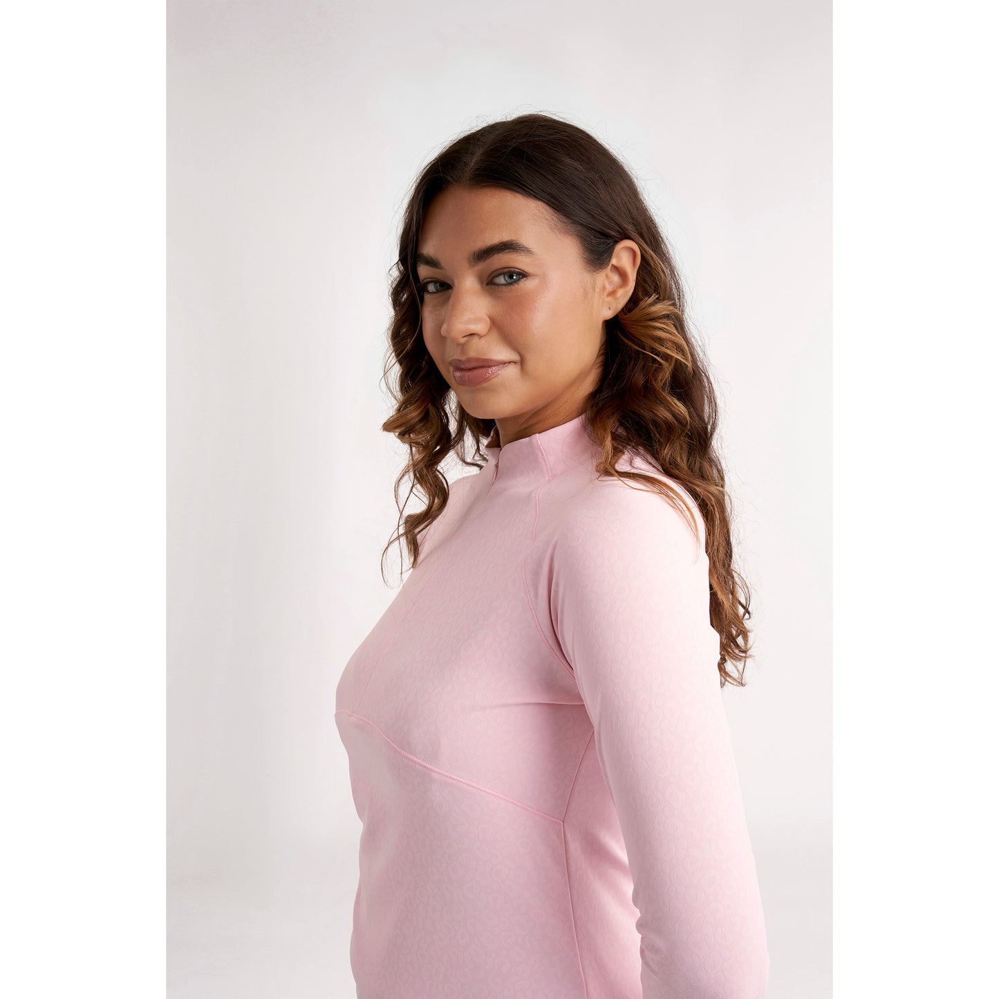 Green Lamb Ladies Lightweight 1/4 Zip Top with Jacquard Leopard Print