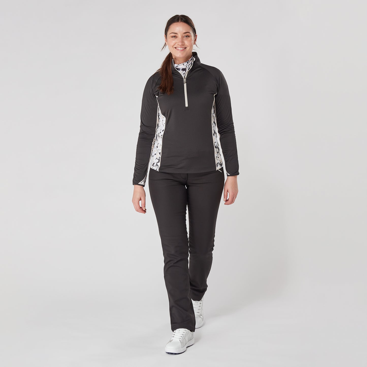 Swing Out Sister Womens 1/4 Zip Top with Print Contour Panels