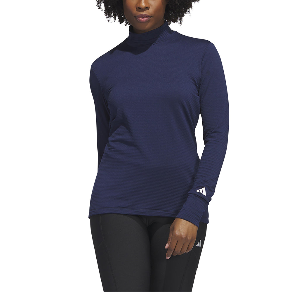 adidas Ladies Long Sleeve Golf Top with Mock Neck in Collegiate Navy