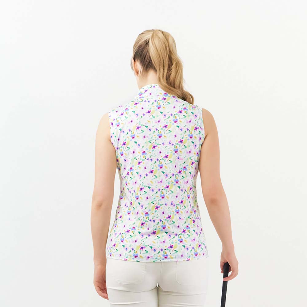 Pure Ladies Sleeveless Zip Neck Golf Top in Ethereal Bouquet Print