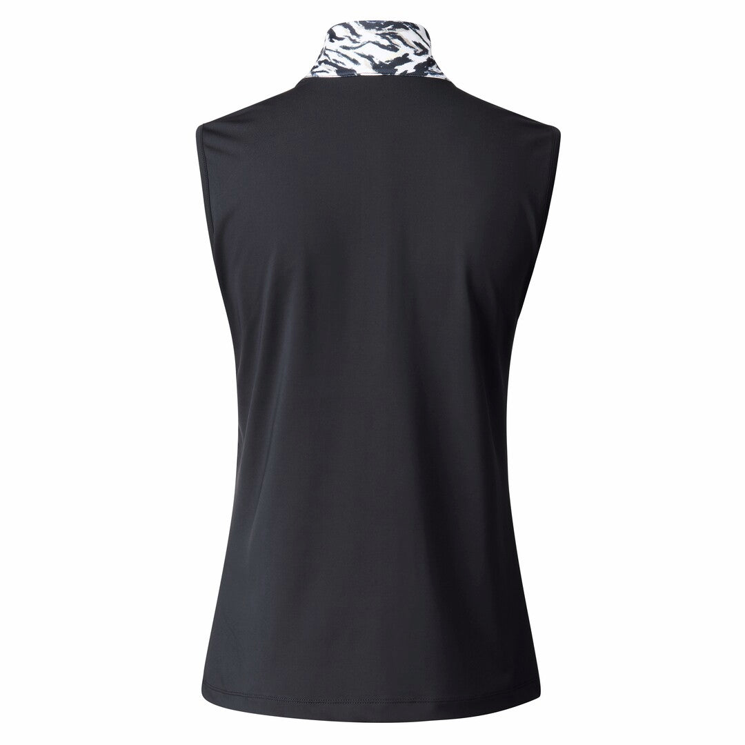 Daily Sports Ladies Animal Print Dark Navy Sleeveless Zip-Neck Golf Polo Shirt