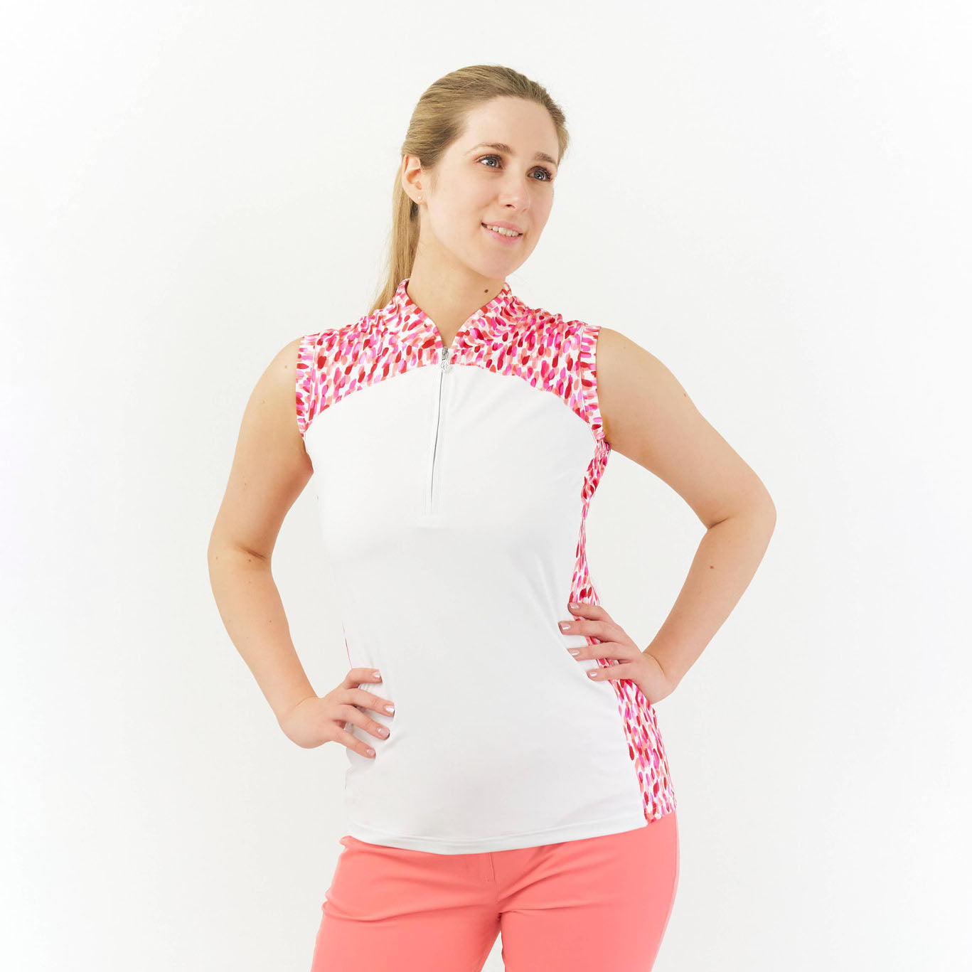 Pure Sleeveless Polo with Petal Polka Print Design Panels