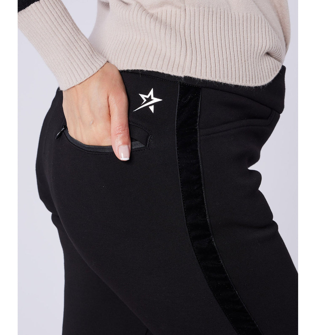Swing Out Sister Thermal Pull-On Fleece Backed Trousers with Side Stripe in Pitch Black