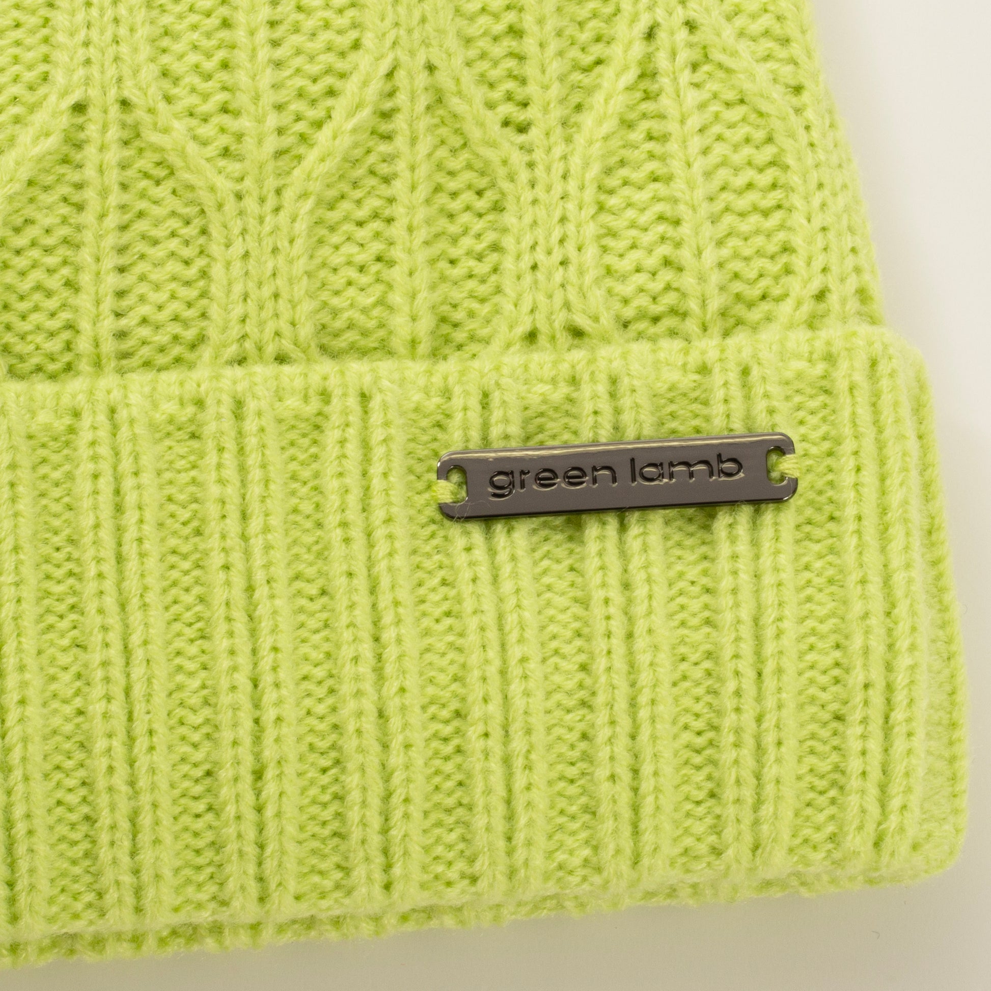 Green Lamb Ladies Fleece Lined Cable Knit Bobble Hat