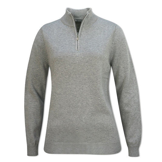 Glenmuir Ladies Half-Zip Sweater in Light Grey Marl and Silver - Last One XXL Only Left