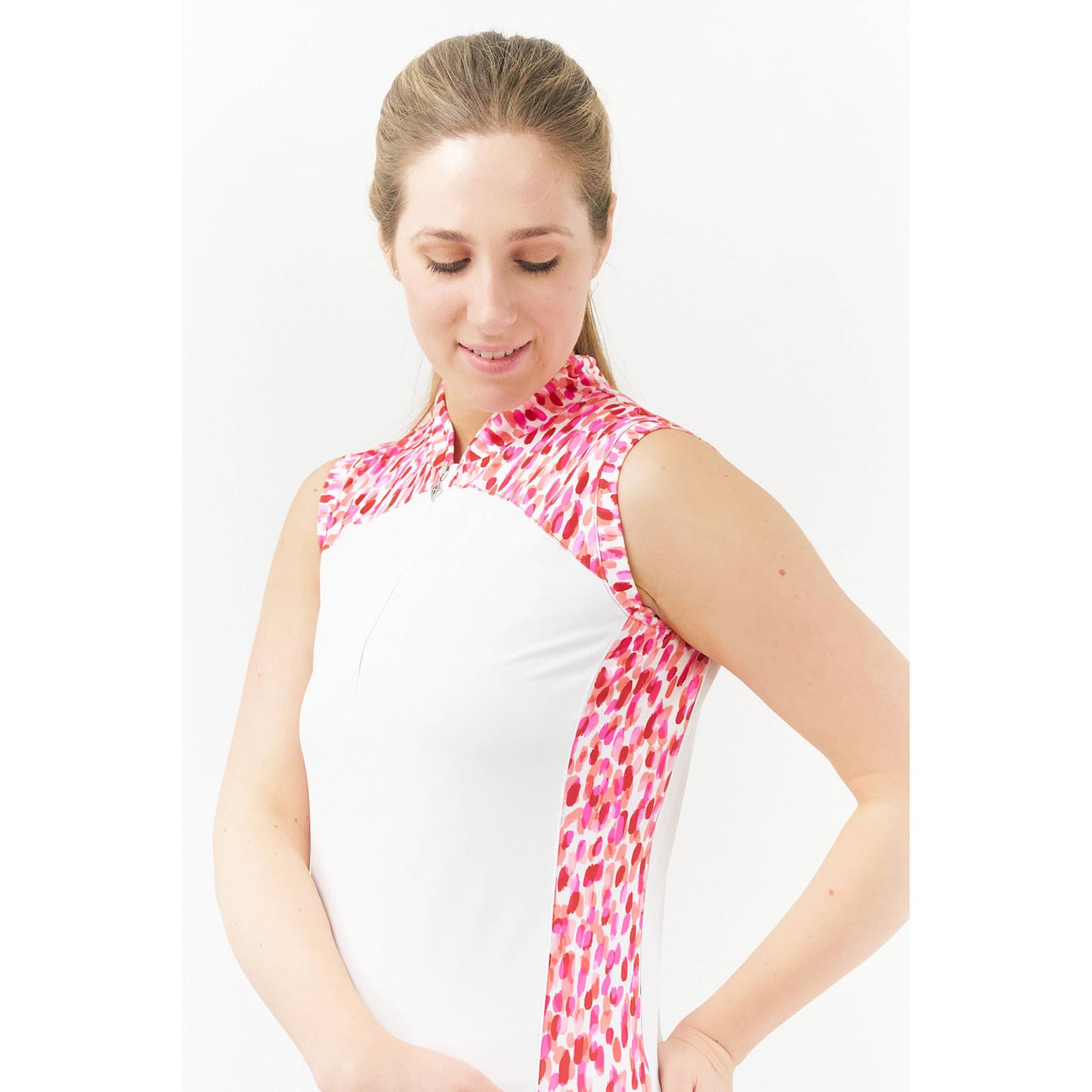 Pure Sleeveless Polo with Petal Polka Print Design Panels