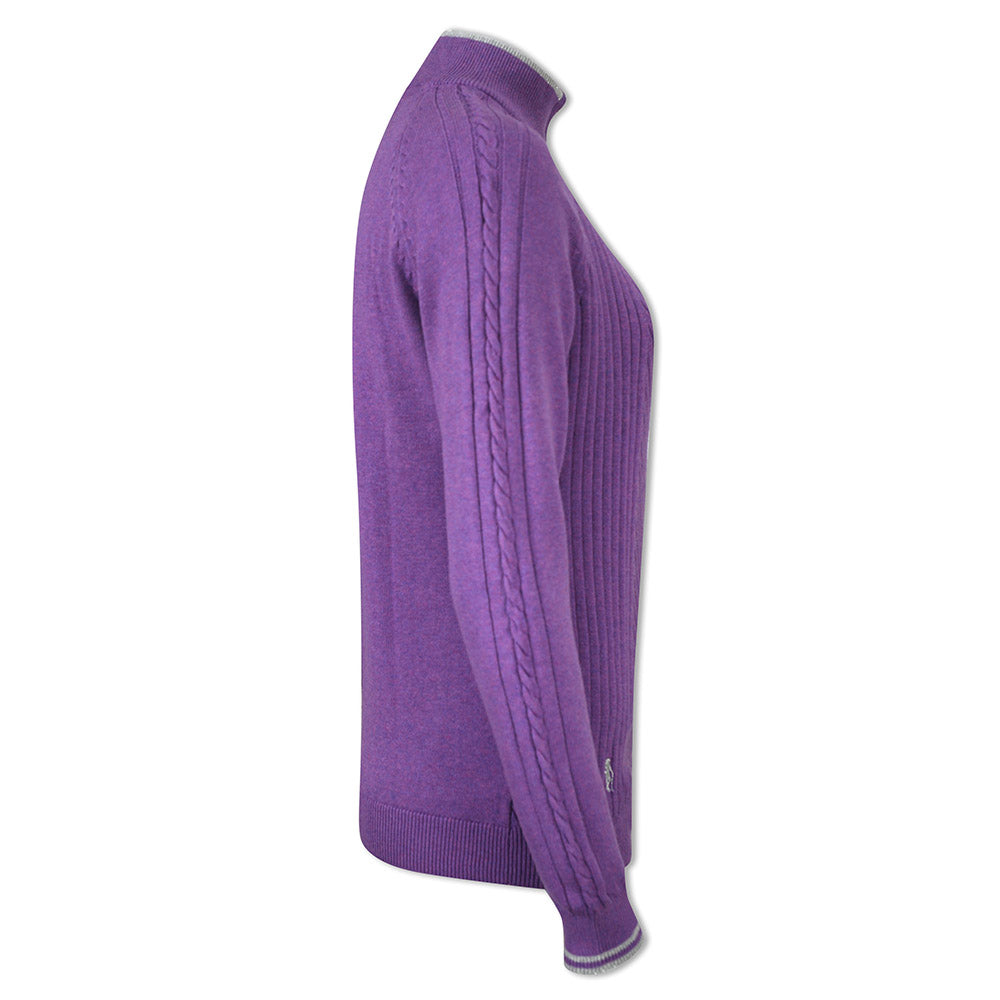 Glenmuir Ladies Rib & Cable Design Zip-Neck Sweater with Cashmere in Amethyst Marl