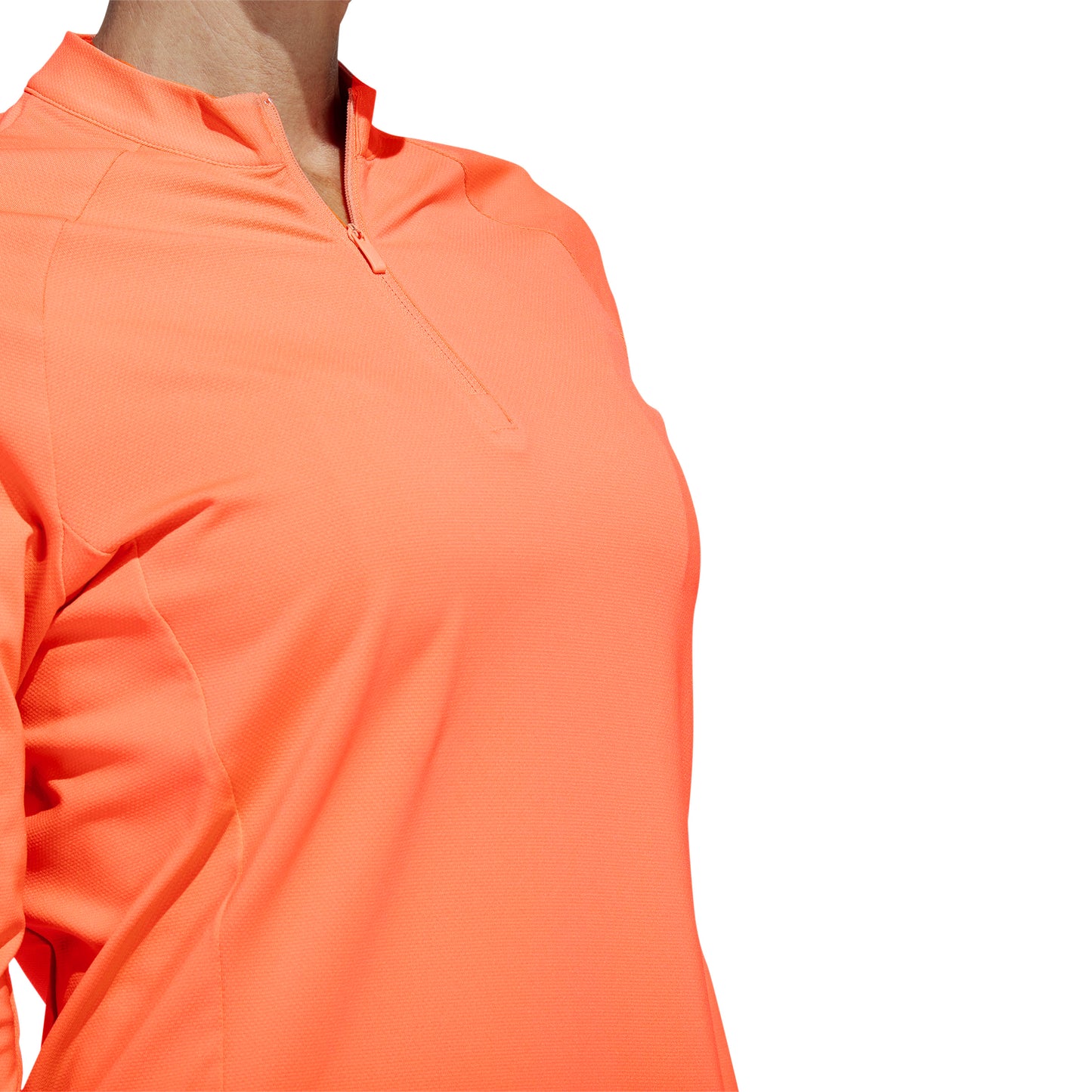 adidas Ladies Long Sleeve Zip-Neck Golf Top in Coral Fusion