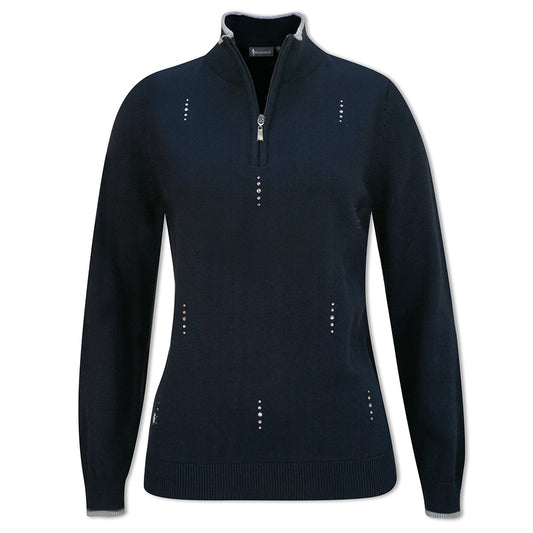 Glenmuir Ladies Half-Zip Sweater in Navy and Silver - Last One XXL Only Left