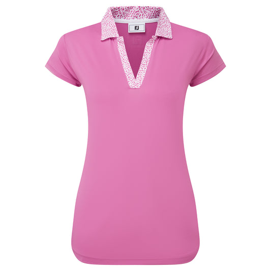 FootJoy Ladies V-Neck Cap Sleeve Polo with Animal Print Trim