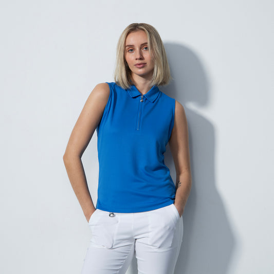 Daily Sports Honeycomb Structured Sleeveless Polo Shirt in Cosmic Blue