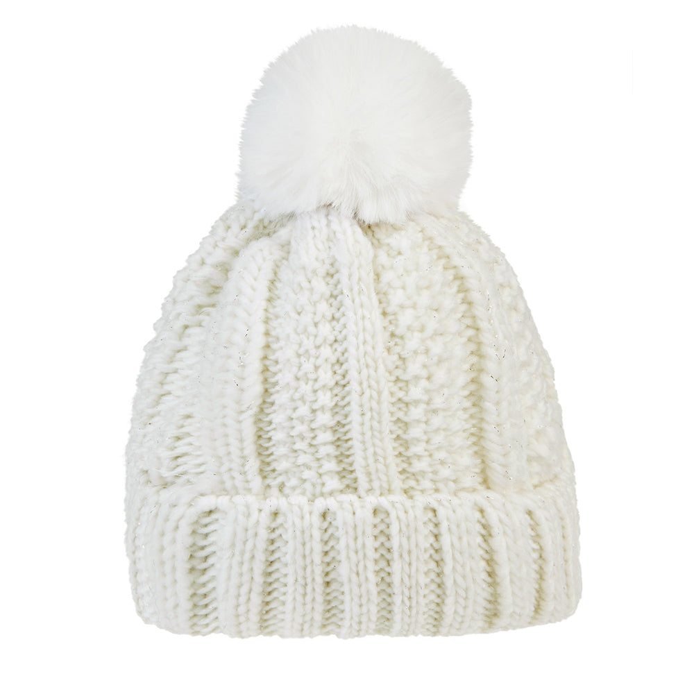 Swing Out Sister Ladies Knitted Bobble Hat in Snow White & Silver
