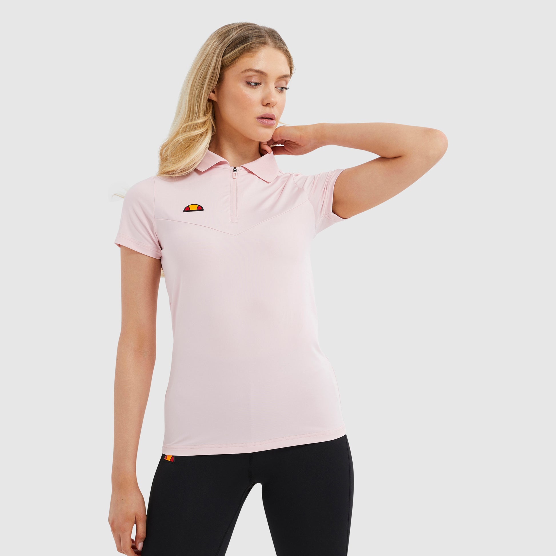 Ellesse Women's Short Sleeve Polo in Light Pink with Zip-Neck