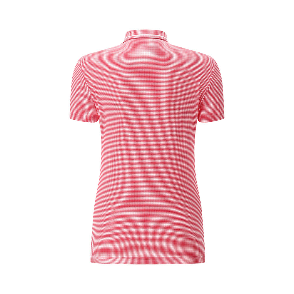 Chervo Ladies Dogtooth Print Short Sleeve Polo in Clematis Pink & White
