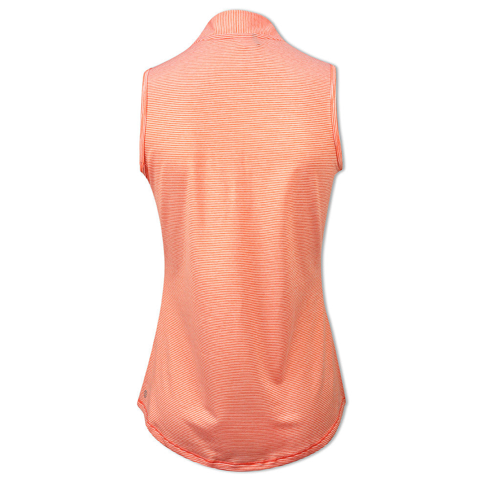 adidas Ladies Fine Stripe Mesh Sleeveless Golf Polo in Coral Fusion & White