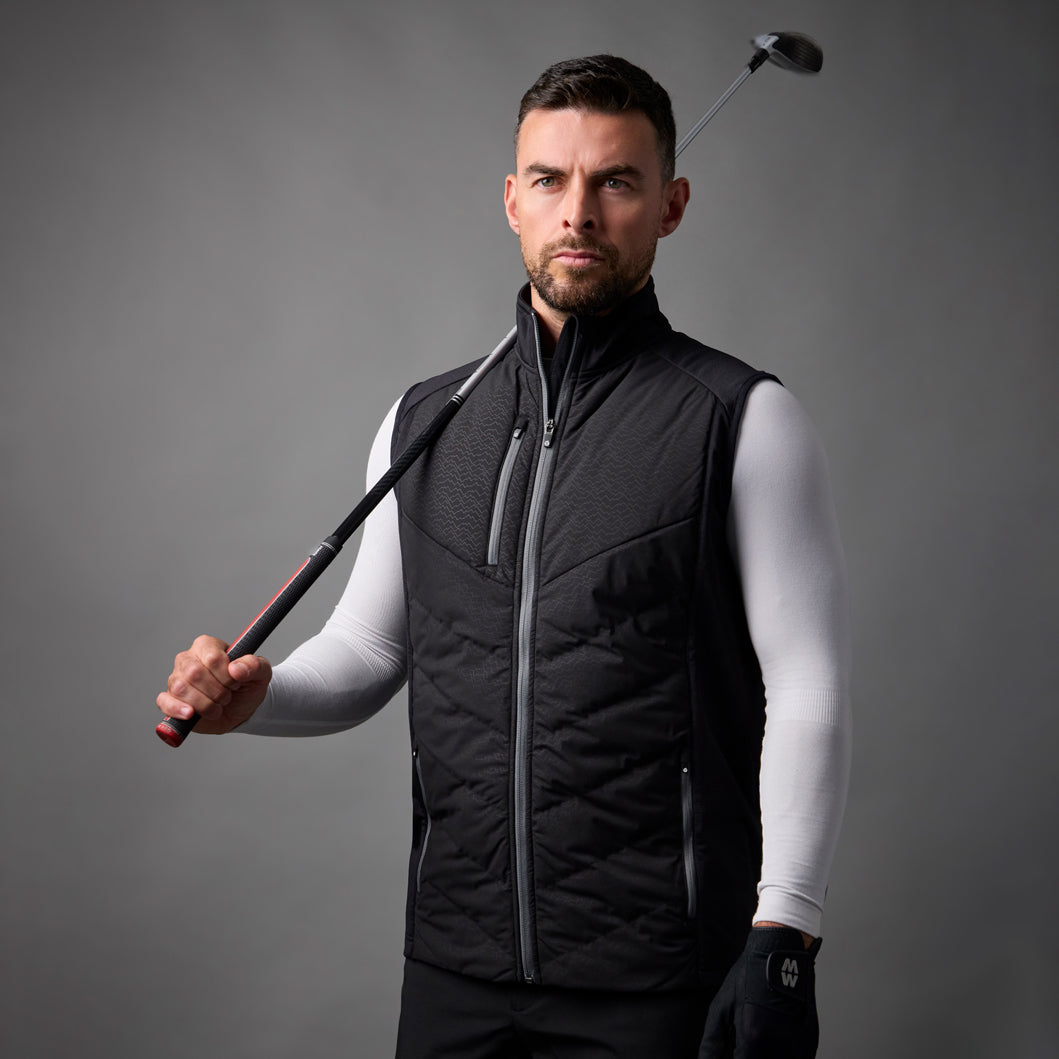 Sunderland Mens Thermal Gilet with Contrast Stretch Side Panels and a Water Repellent Finish in Black