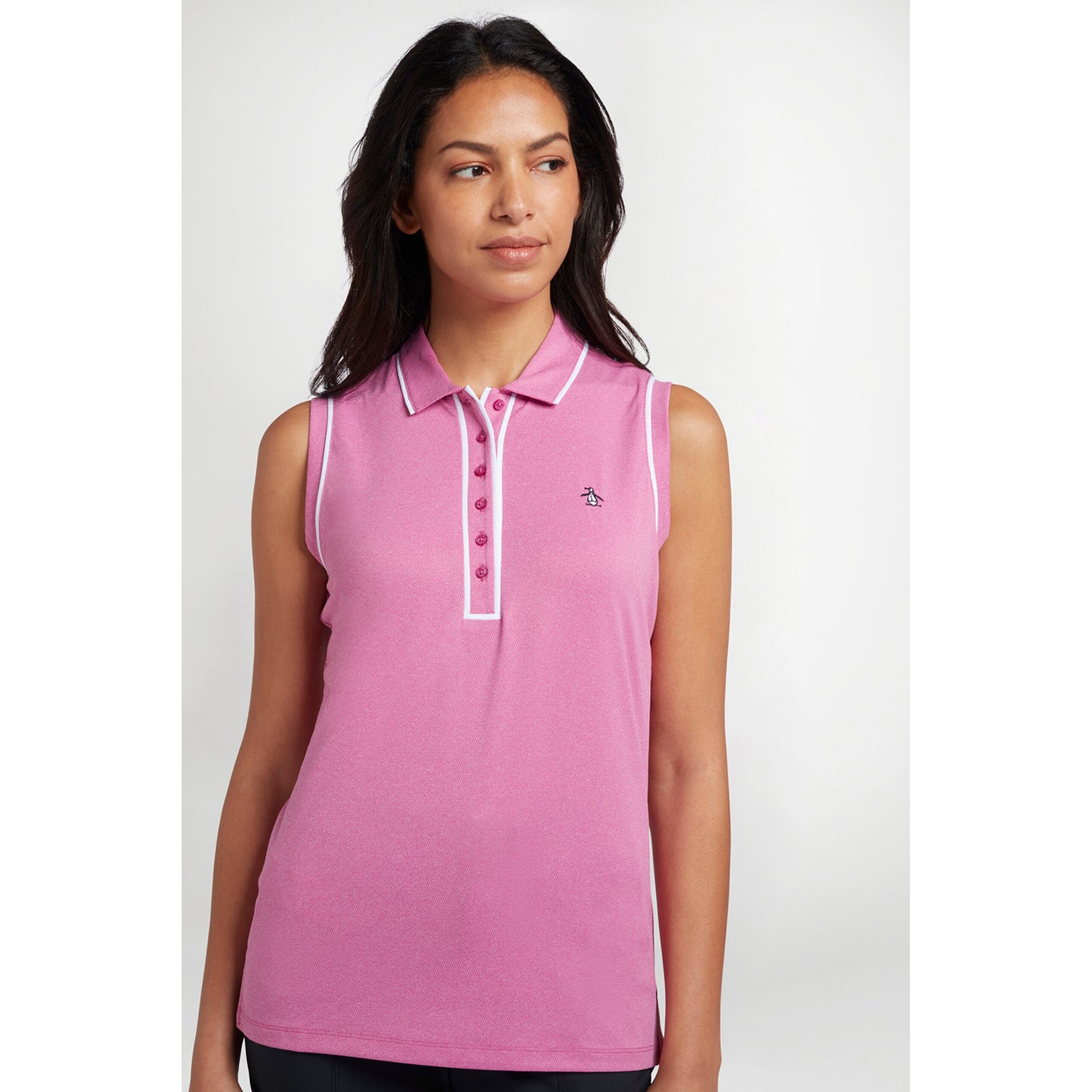 Original Penguin Ladies Piped Sleeveless Polo in Fuchsia Red