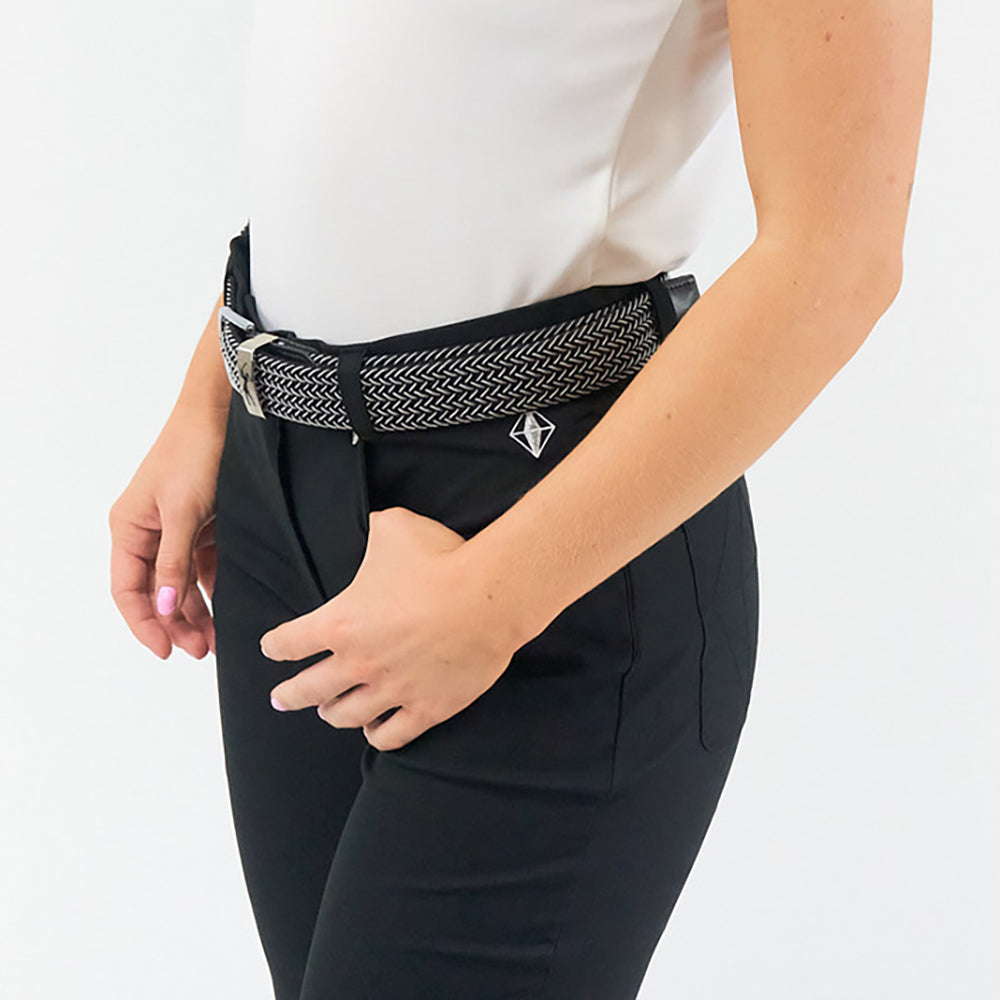 Surprizeshop Ladies Elasticated Braided Stretch Golf Belt in Black & White