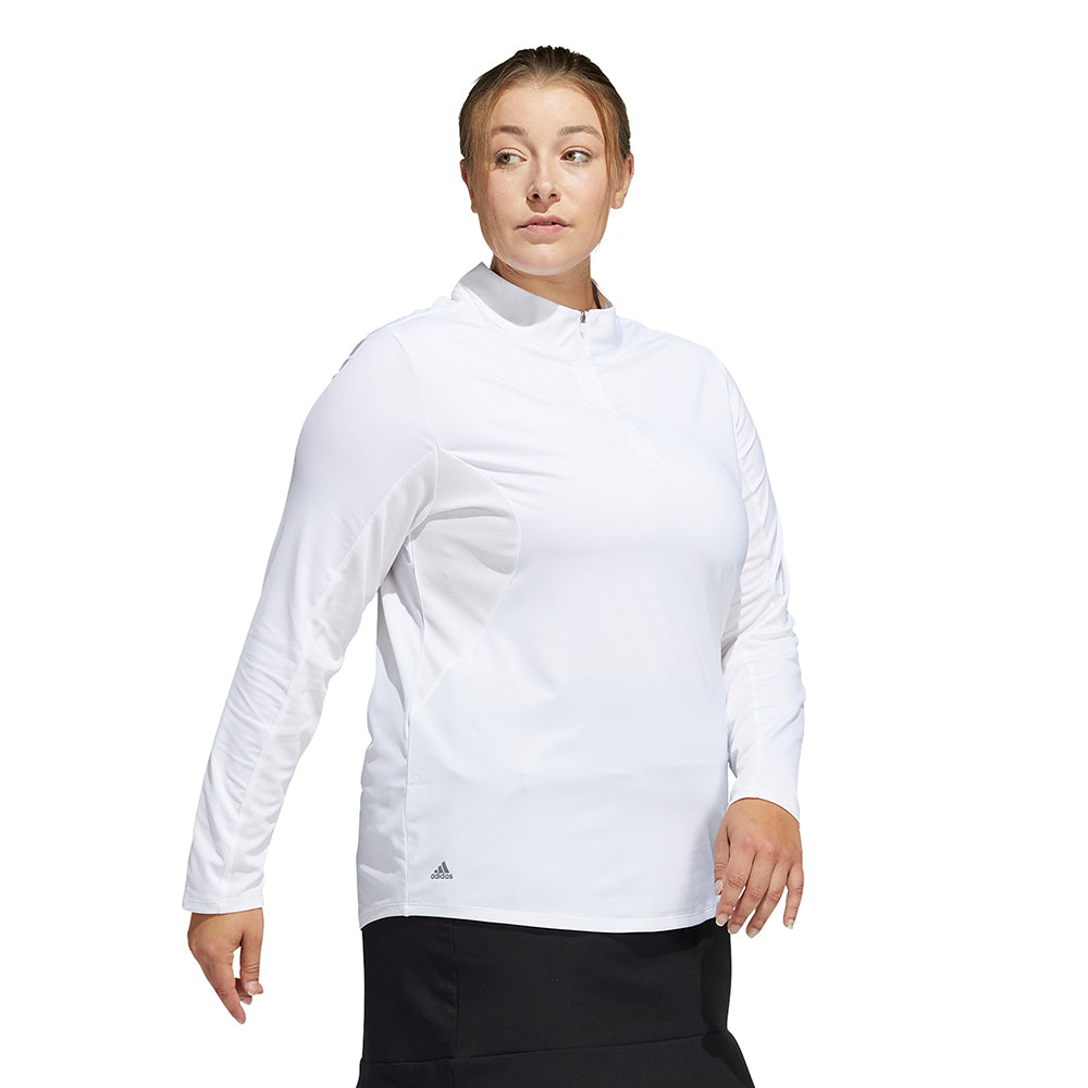 adidas Ladies Plus Size Long Sleeve Golf Polo with Mesh Panels in White