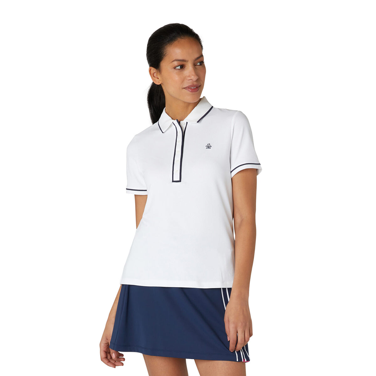 Original Penguin Ladies Bright White Short Sleeve Polo with Contrast Piping