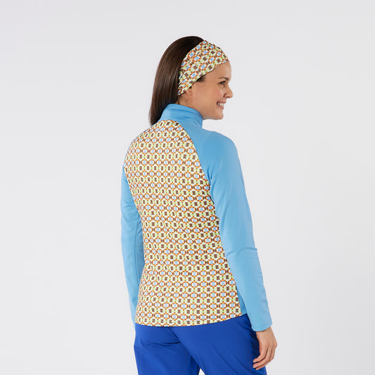 Swing Out Sister 1/4 Zip Brushed Back Top with Printed Back Panel